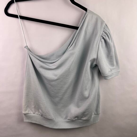 CAMI NYC Beck Top, Glacier Blue, 100% Cotton, One Shoulder Puff Sleeve - Picture 7 of 10